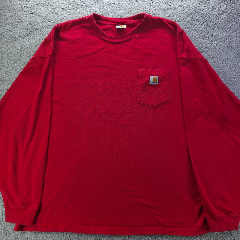 Carhartt Mens Red Long Sleeve Pocket T-Shirt Workwear Heavyweight K126 2XL
